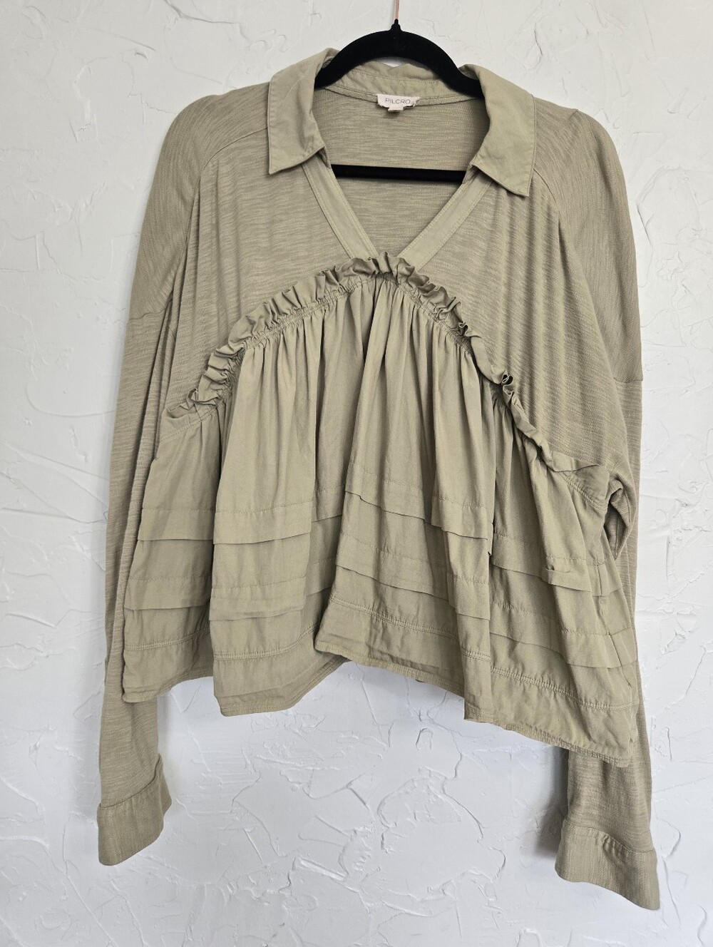 Anthro Pilcro Babydoll Flowy Cotton Sage Green Top, M - Picture 2 of 11